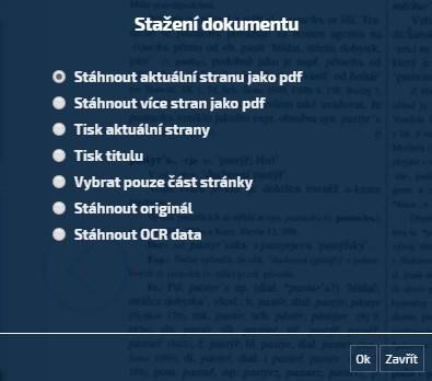 Hledání v rámci dokumentu: vyhledá zadaný text v rámci celého aktuálního dokumentu Zobrazit informace: zobrazí podrobné informace o dokumentu a konkrétní stránce Sdílet: umožňuje sdílet dokument