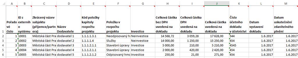 Vyplněné soupisky dokladů lze exportovat do excelu pomocí