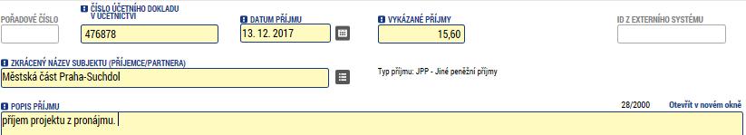 Smazat záznam - smazání již existujícího záznamu dokladu, Uložit - uložení dokladu po zadání všech údajů pro jednotlivý záznam dokladu, Storno - zrušení změn při vytváření záznamu dokladu bez uložení