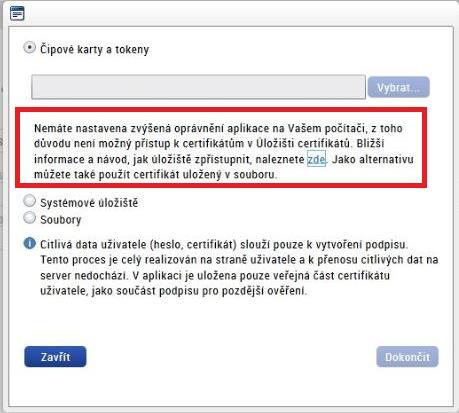 Podepisovací okno vypadá standardně takto: Pro možnost podpisu pomocí čipové karty, tokenu či systémového úložiště je nutné nastavit tzv.