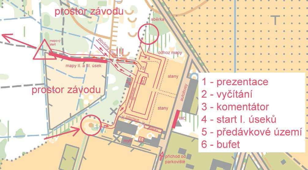 P!"#" # kromé pozemky vyznačené v mapě symboly: 415 kultivovaná plocha (pole), 527 privát, 709 nepřístupná oblast. Je zakázáno běhat po silnici 3. třídy protínající závodní prostor.