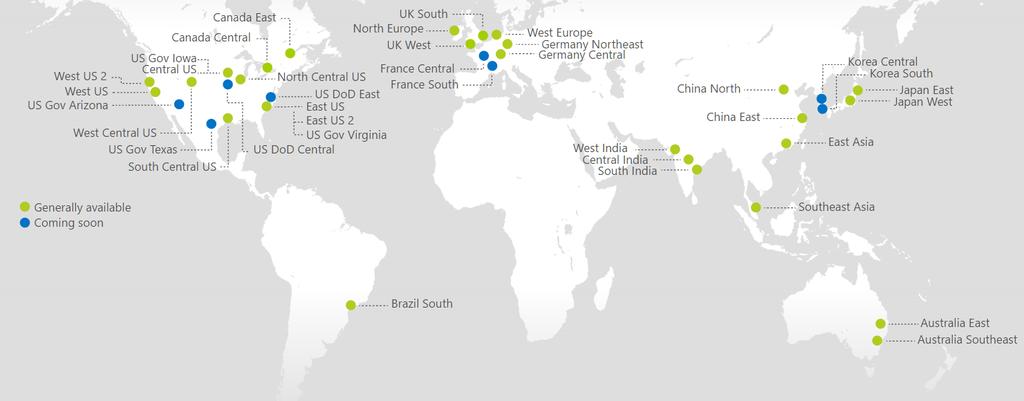 Dostupnost Azure služeb Datacentra jsou rozmístěna ve 30