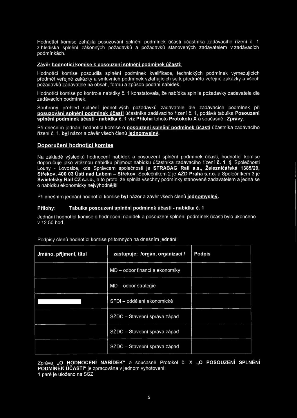 vztahujících se k předmětu veřejné zakázky a všech požadavků zadavatele na obsah, formu a způsob podání nabídek. Hodnotící komise po kontrole nabídky č.