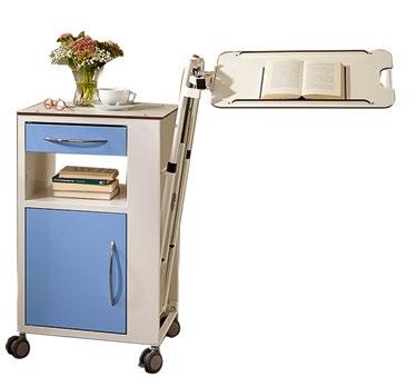 Soreno Eco Nemocniční noční stolek, oboustranný, disponuje výklopnou výškově stavitelnou jídelní deskou, kterou lze