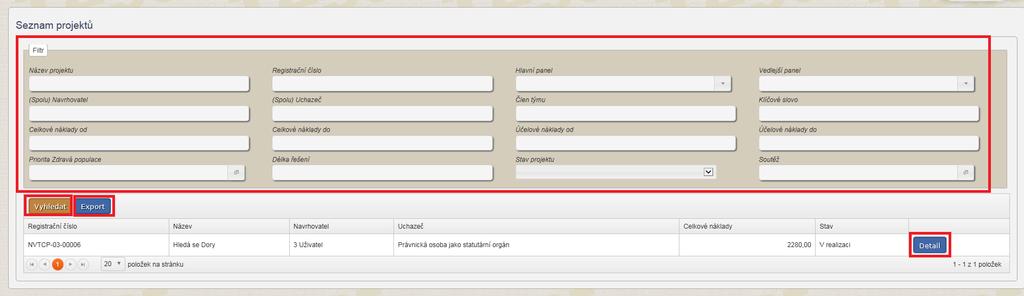 Tímto se Vám otevře Seznam projektů, kde naleznete pouze projekty v realizaci (ostatní nefinancované, nepodané, nerozhodnuté projekty), naleznete pod ikonkou Návrhy ).