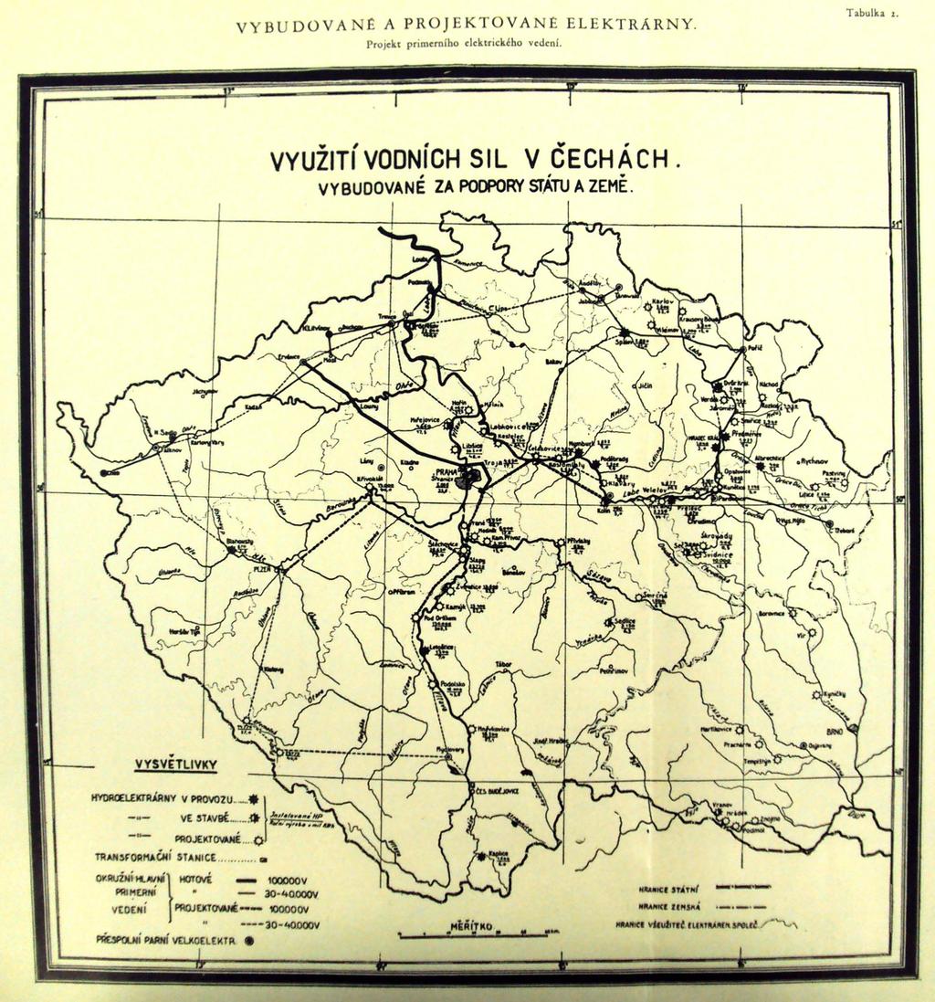 1930s plány 1931-1942 Vodocestného fondu Splavné řeky, náhradní meliorace Přístavy a překladiště Vodní elektrárny přehrady Plánované