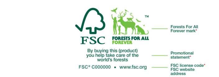 Prvky na propagačním štítku Známky s Forests For All Forever musí