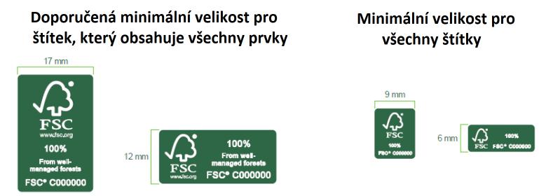 Rozměr a velikost štítků použitých na výrobcích FSC štítky mohou být použity ve variantě na výšku nebo na šířku.