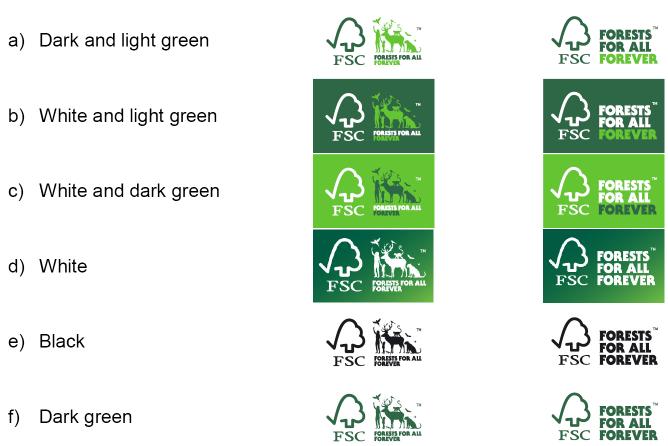 Známky Forests For All Forever - barva Ochranné známky Forests For All Forever mohou být použity pouze v těchto barevných variacích: