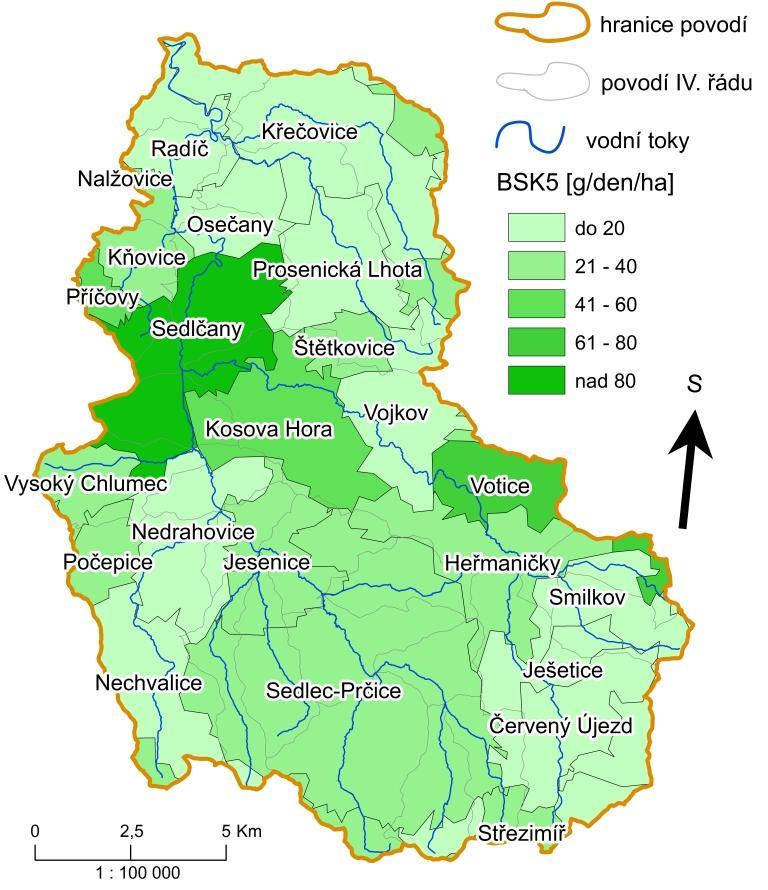 než 1000 jsou v povodí pouze tři: Sedlčany, Sedle-Prčice a Kosova Hora. Pro obyvatelstvo stejně jako pro živočišnou výrobu bylo vypočteno potenciální znečištění.