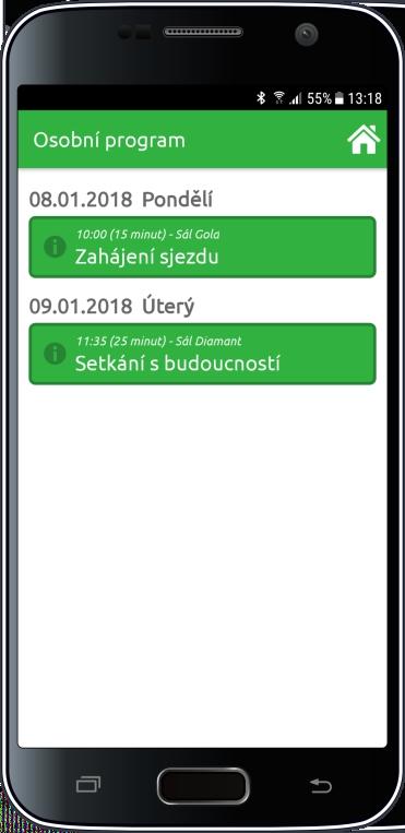 Osobní program Jednotlivé vybrané přednášky s možností zobrazení detailu Přehledné rozdělení na dny akce a řazení podle asu