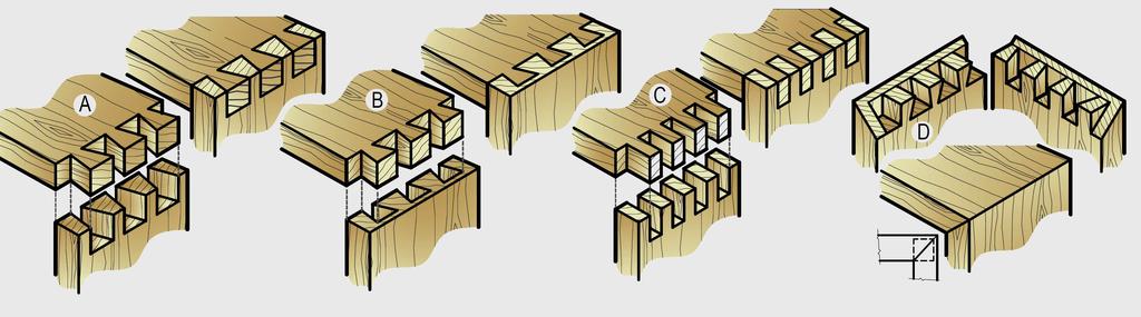 Klasické konstrukce Rohové spoje dílců z masivního dřeva strana 10 Spojení na ozuby lze mimo masivního