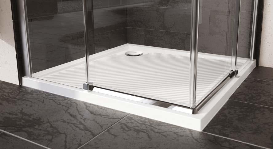 Obzvláště plochá vanička s decentním prohloubením sprchovací plochy (26 mm) Standardně protiskluzná úprava Nepatrná hloubka se hodí pro montáž přímo