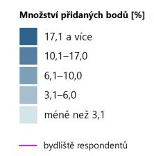 všech respondentů silně ovlivňuje vyhodnocení Vysoké počty jsou zaznamenány v částech, odkud respondenti pochází Nízké počty v ostatních