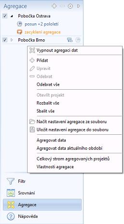 Agregace Tato komplexní funkce umožňuje slučovat data z různých projektů a zobrazit uživateli výstupy v takové podobě, jakoby byly přítomny v jednom projektu. Agregací můžete tedy řešit např.