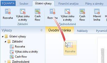 Pomocí volby "Přidat na úvodní stránku" z kontextové nabídky nad vybraným výkazem (jehož obsah chceme v panelu