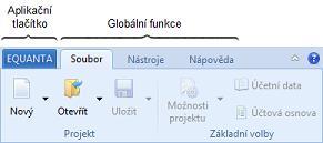Hlavní nabídka Hlavní nabídka aplikace EQUANTA (někdy též nazývána jako pás karet, či hlavní nástrojový panel) je umístěna v horní části okna.