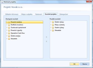 Úpravou seznamu používaných funkčních oblastí (resp. dostupných výkazů) si můžete zpřehlednit uživatelské rozhraní aplikace při práci s daným projektem. Např.
