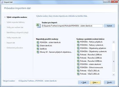 Import Nejjednodušší možností, jak naplnit data projektu EQUANTA ekonomickými údaji uživatele, je import dat.