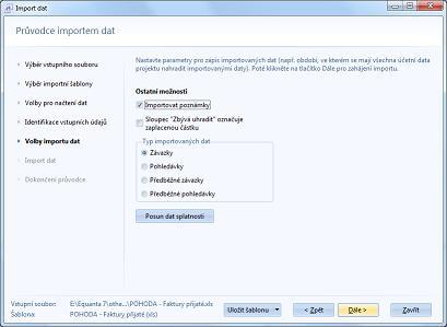 5. Volby importu dat Doplňující parametry importu dat, jako např. upřesnění typu závazků a pohledávek, můžete zadat v pátém kroku průvodce.