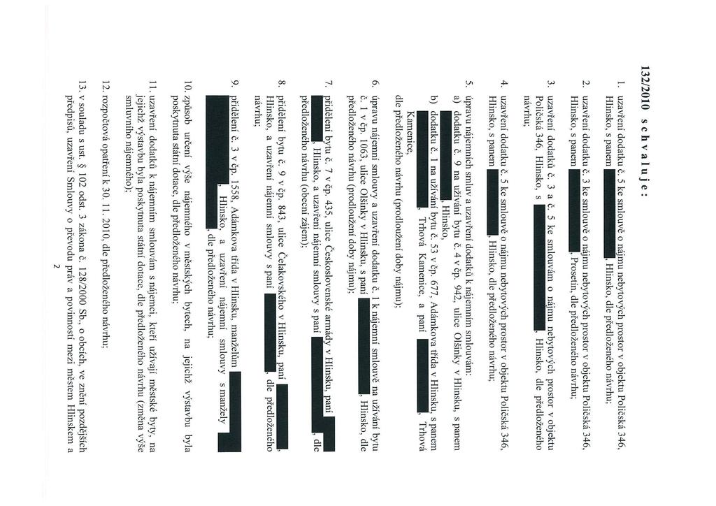 132/2010 schvaluje: 1. uzavření dodatku č. 5 ke smlouvě o nájmu nebytových prostor v objektu Poličská 346, Hlinsko, s panem dle předloženého návrhu; 2. uzavřeni dodatku č.