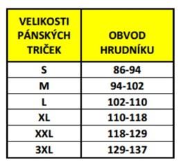 Na levé hrudní části černý znak organizace šířka 9cm výška 7cm (sublimovaná nášivka). Splnění tabulky velikostí dle ČSN EN 13402.