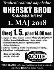 00 hraje Gong, Doctor s Band a 3day, vstup i atrakce jsou zdarma stadion Širůch, po 30. 4., 16.00 UHERSKÝ BROD Tradiční rodinné odpoledne pro děti sokolské hřiště, út 1. 5., 14.