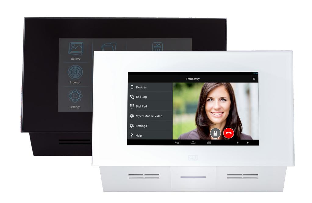 2N Indoor Touch Luxusní design a špičkové zpracování Zobrazení videa z 2N IP interkomů 7 dotykový displej Audio a video komunikace v HD kvalitě Video voicemail nebo fotografie z interkomu při