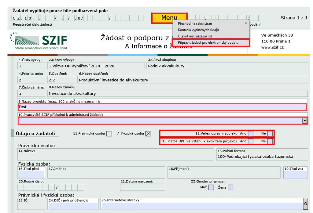 Stažení a uložení Žádosti o podporu z PF do PC žadatele se provede prostřednictvím Stáhnout soubor a následně uložení přes tlačítko Uložit Uložit jako zvýrazněno na obrázku