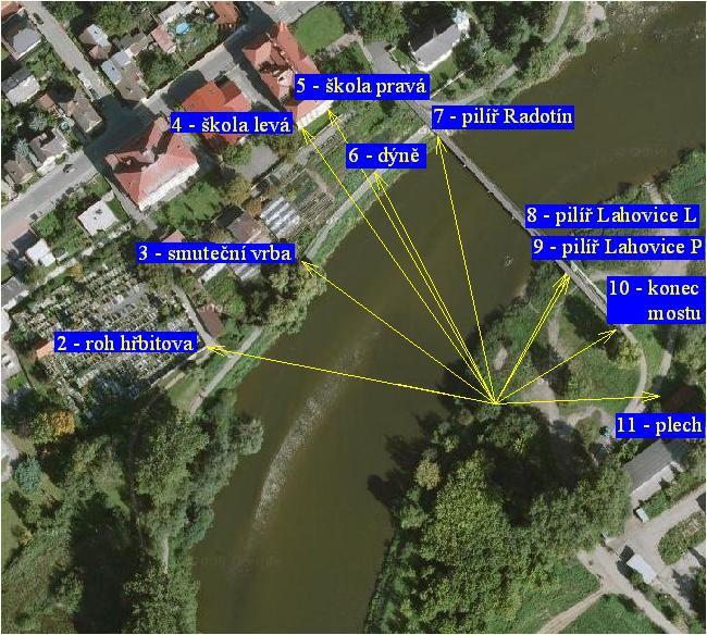 3. Mení vodorovných smr a zenitových úhl Testování vodorovných smr a zenitových úhl probhlo 5. a 6. íjna 009 v mstské ásti Praha 16 Radotín. U Radotínské lávky (obr. 3.