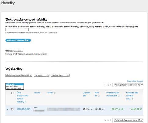 Seznam elektronických cenových nabídek je možné třídit a zobrazovat podle několika polí. 7.