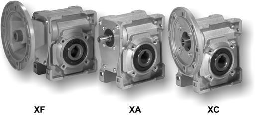 Šnekové převodovky TRAMEC XA / XC / XF Převodový poměr i = 7.5-100 Výstupní kroutící moment T2M = 12-1037 Nm P = 0.06-9.