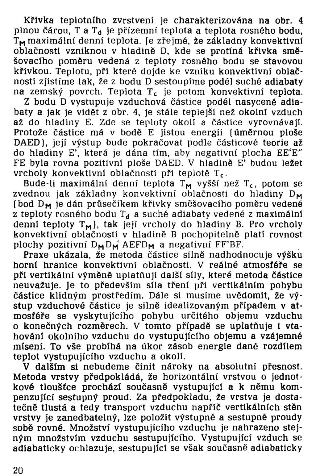 Křivka teplotního zvrstvení je charakterizována na obr. 4 plnou čárou, T a Td je přízemní teplota a teplota rosného bodu, Tm maximální denní teplota.