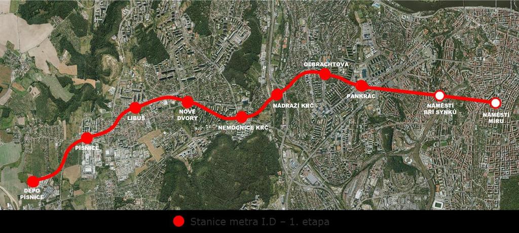 2. Ppis prjektu Vymezení zájmvéh úseku trasy metra I.D Zájmvu částí nvé trasy metra I.