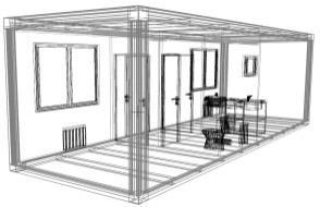 2,5 mm s podlahovou vpustí, cementotřísková deska 1ks 600 x 450 mm, plast, sklopné, sklo ditherm, bez rolety 2ks osvětlení zářivky 1x9W 5ks vnitřní zásuvky 220V 1ks topidlo AEG 0,5kW 1ks pevné