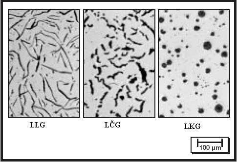 Obr. 2.1 Tvar grafitu v litinách neleptaný stav [10] Krystalizace různých druhů litin se může značně lišit. To je vyvoláno vlivem dalších doprovodných prvků.
