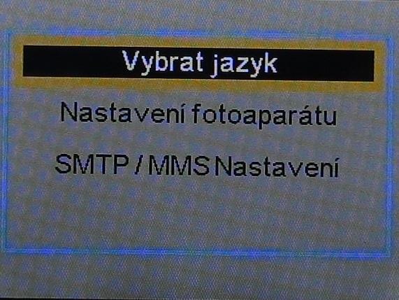 Úvodní obrazovka menu Vybrat jazyk zde můžeme zvolit jazyk menu fotopasti přednastavena je čeština!