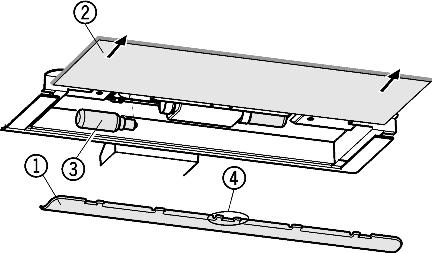 Poruchy Fig. 14 u Spotřebič vypněte. u Vytáhněte síťovou zástrčku nebo vypněte pojistku. u Sundejte krytku Fig. 14 (1): Prsty uchopte za krytkou a vyklesněte. u Vytáhněte skleněnou desku Fig. 14 (2).