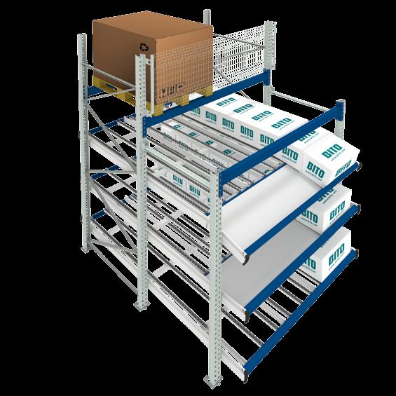 SYSTÉMOVÉ KOMPONENTY SPÁDOVÉ REGÁLY BITO PRO S INTEGROVANOU ÚROVNÍ PRO VYCHYSTÁVÁNÍ PALET + + Optimální využití celé výšky skladovacího