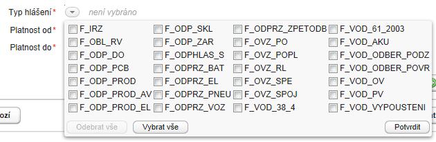 V případě ohlašování do ISPOP je nutné dále u kritéria Typ hlášení zvolit ohlašovací povinnosti, pro které je udělená plná moc.