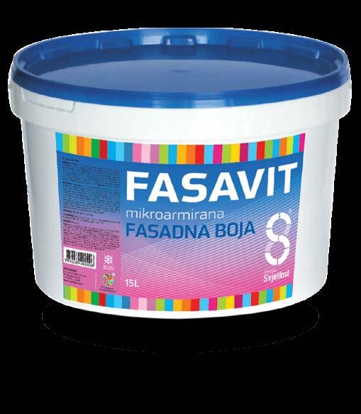VI. OCHRANA FASÁDNÍCH POVRCHŮ 6.2. NÁTĚRY NA OCHRANU FASÁDNÍCH POVRCHŮ FASAVIT mikro-armovaná fasádní barva Fasavit je akrylátová fasádní barva se zpevňujícími vlákny a fungicidní ochranou.