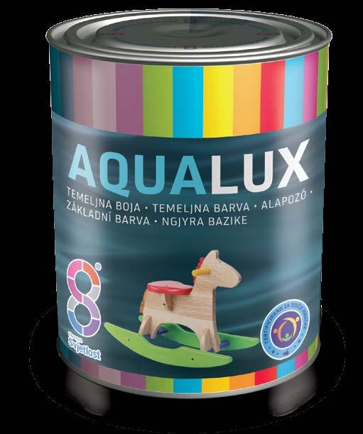 IV. AQUALUX PROGRAM AQUALUX základní barva na dřevo Aqualux základní barva na dřevo se používá jako základní barva na všechny druhy dřeva před použitím Aqualux emailu.