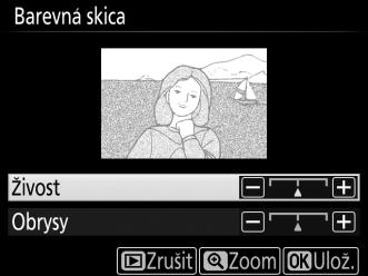 Barevná skica Tlačítko G N menu retušování Tato položka vytváří kopie snímků, které připomínají skici nakreslené barevnými pastelkami.