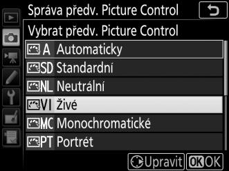 2 Vyberte předvolbu Picture Control.