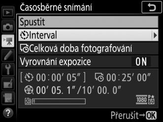 2 Upravte nastavení časosběrného snímání.