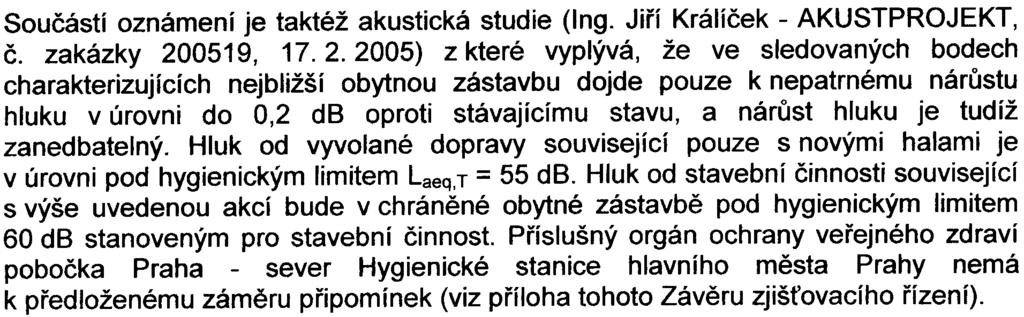 Z hlediska vlivù na kvalitu ovzduší a akustické klima v prùbìhu zjiš ovacího øízení nebylo prokázáno, že realizace zámìru je podmínìna pøímým napojením ulice Ve Zlíbku na komunikaci Olomoucká (011).