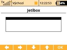 generace, je vysílač vybaven funkcí emulace JETIBOXu. Ve dvou řádcích se zobrazuje menu vysílačového modulu DUPLEX 2,4GHz.
