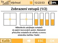 Kalibrace proporcionálních ovladačů Stiskněte tlačítko F1(Kalib). Jste dotázáni, jestli opravdu chcete provést kalibraci. Potvrďte volbu F5 (Ano). Nyní se provádí kalibrace.