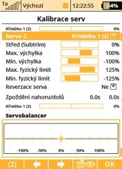 5. Vyberete osazení křídel. Protože máte 2 serva na křidélka, nastavíte položku Typ k ř í d l a n a 0 K L A P 2 K Ř I D.