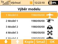 Připojená zařízení 9.1.1 Výběr modelu V menu je zobrazen seznam uložených modelů v paměti s jejich jmény, daty založení a typem modelu. Aktuálně zvolený model je označený symbolem zatržení.